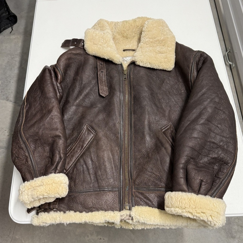 Vintage B-3 Flight Jacket Mens L Brown Good Shearling Lined Leather Aviator